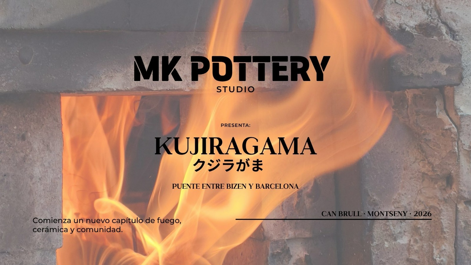 Flames inside the Kujiragama kiln at Can Brull.